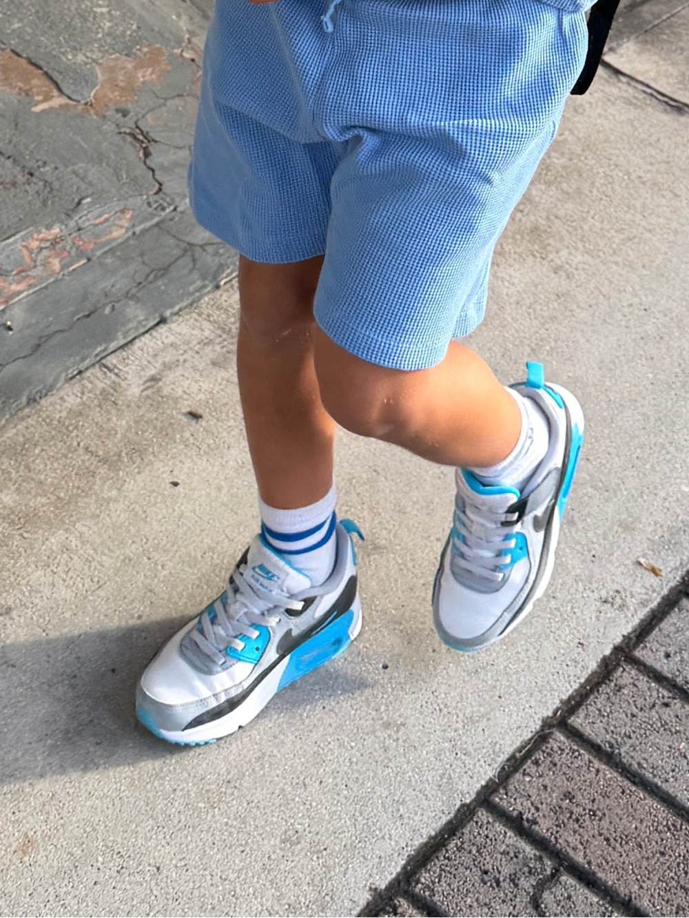 Nike Kids White and Light Blue Sneakers
